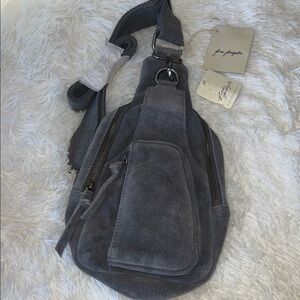 NWT Free People Hudson Suede Sling Bag slate